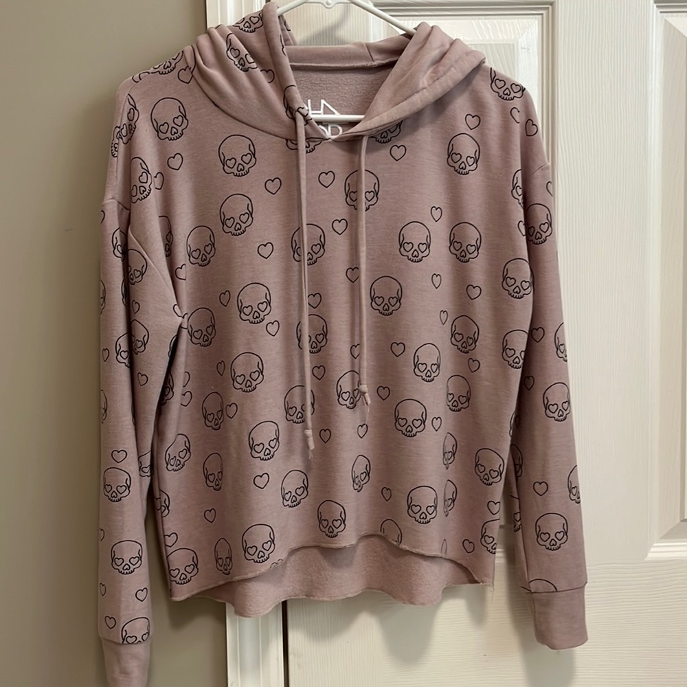 Chaser Cropped Skull Hoodie Mauve Pink Size Small